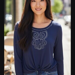 Embellished Navy Top by JM collection